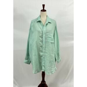 FRANK & EILEEN OS S M L Aqua Mint Oversize Mackenzie Shirt Top Tunic Linen